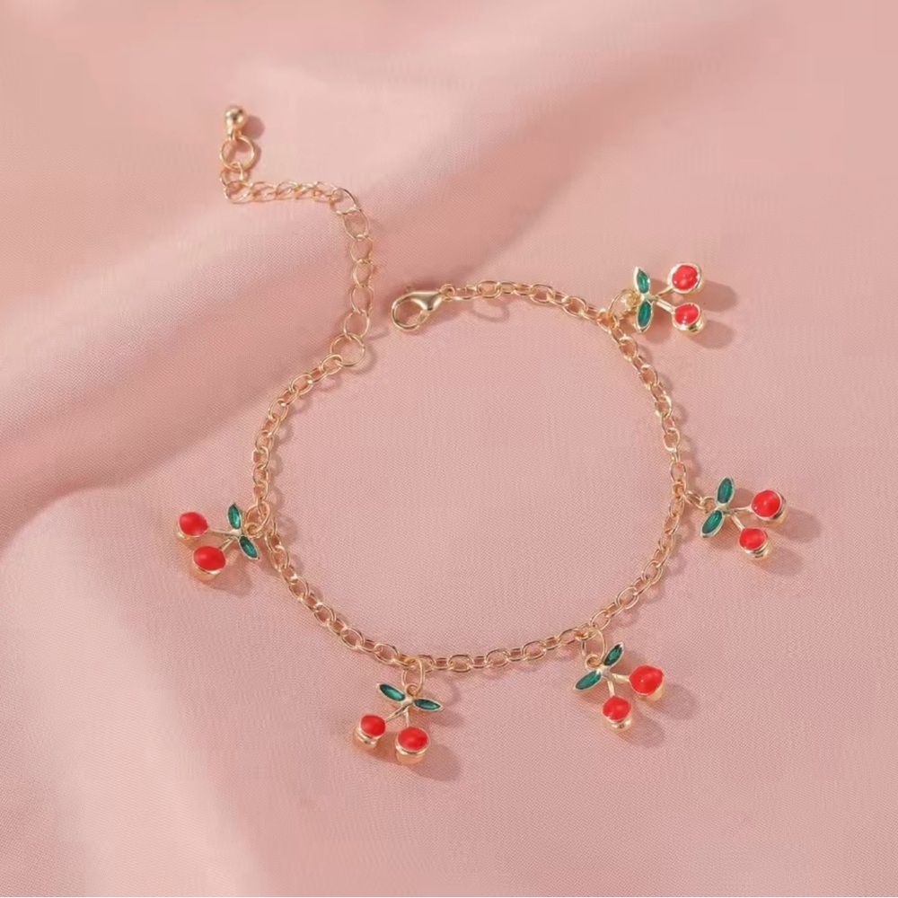 Cherry Charm Gold Bracelet 8”+2” - Picture 1 of 7